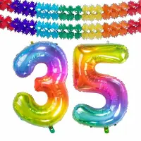 Folat Verjaardag Leeftijd folieballon - 35 jaar - multi kleuren - 86 cm - cijferballon groot - incl 2x feestslingers