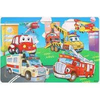 Kids Voertuigen Houten Puzzel voor Kinderen - 30 Stuks - Speelgoed met Brandweerwagen, Ambulance en Vrachtwagens - Educatief Speelgoed vanaf 3 Jaar