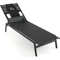 KOMFOTTEU Zonneligstoel, ligstoel voor in de tuin, met gezichtsopening en 2 zijgaten, weerbestendig, rugleuning in 5 standen verstelbaar, incl. 2 kussens, belastbaar tot 150 kg, strandstoel, tuin,