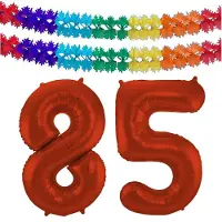 Folat Verjaardag Leeftijd folieballon - 85 jaar - rood - 86 cm - cijferballon groot - incl 2x feestslingers