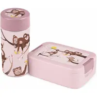 Sunware Sigma Home Food to Go - Aap - Lunchset Kinderen – Broodtrommel + Drinkbeker – 100% Lekvrij – Met Bentobakje – Roze