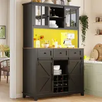 STILVORA Hoge Kast – Vitrinekast Met LED Muzieksync – Verstelbare Planken En Wijnrek – Aluminium Handgrepen – MDF – 105x38.4x180 cm – Zwart