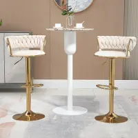STILVORA Barstoel - Luxe Samt Set van 2 - 360° Draaiend & Verstelbare Hoogte - Voor Keuken en Eetkamer - Crème