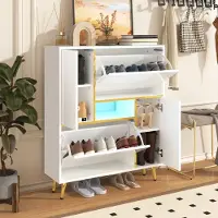 STILVORA Schoenenkast - Modern Hoogglans Front Met 16-Kleurige LED - 2 Deuren Met Verstelbare Planken - Spaanplaat - 80x25x96 cm - Wit