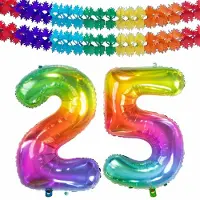 Folat Verjaardag Leeftijd folieballon - 25 jaar - multi kleuren - 86 cm - cijferballon groot - incl 2x feestslingers