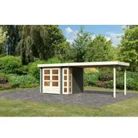 Karibu Woodfeeling tuinhuis Kerko 3, set met uitbouw, breedte 2,80 meter, kleur terragrauw; artikelnummer 82937