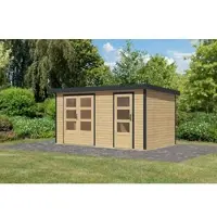 Karibu Tuinhuis, Hybride model, Metalen constructie, Merk: Merkur, Onbehandeld hout, Afmetingen: 400,5 x 213,5 x 209 cm