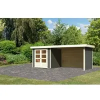 Karibu Woodfeeling tuinhuis Askola 2, in een set met een uitbouw, breedte 2,80 meter, zij- en achterwand in de kleur terragrau; artikelnummer 82922