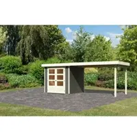 Karibu Woodfeeling tuinhuis Askola 2, in een set met een uitbouw, breedte 2,80 meter, kleur terragrauw; artikelnummer 82907