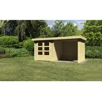 Karibu Woodfeeling tuinhuis Askola 2, in een set met een uitbouw, breedte 2,40 meter, zij- en achterwand van onbehandeld hout; artikelnummer 77722