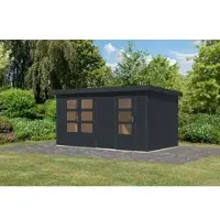 Karibu Tuinhuis, hybride model, metalen constructie, kleur: antraciet, afmetingen: 400,5 x 213,5 x 209 cm