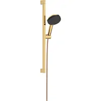 Hansgrohe Raindance Alive Select S doucheset, 125 cm, 3 jets, EcoSmart, met douchestang Unica E Puro 65 cm en Easy Slide douchehouder, afwerking: gepolijst goud
