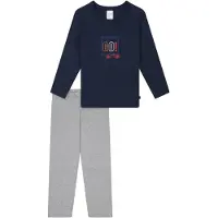 Schiesser Nachtkledij ' Nightwear' donkerblauw / lichtgrijs / rood