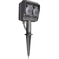 McPower Tuin Stekkerdoos - 2 stopcontacten - grondpen - IP44 - Tuincontactdoos met 3 meter kabel - Zwart