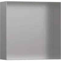 Hansgrohe Wandniche XTRASTORIS, minimalistisch design, open. Afmetingen: 300x300x100mm. Optiek: 300 x 300 x 100 mm, roestvrijstalen look