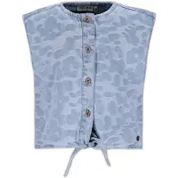 Like Flo gilet met panterprint light blue denim Blauw Meisjes Katoen Button down - maat 158/164