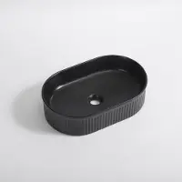 Qeramiq Arto waskom - 49.5x31.5x13cm - geribbeld - ovaal - keramiek - mat zwart SW1413966