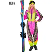 Widmann Fout Ski Pak Snowboarder Luipaard Roze/Geel - Retro Skipak | Jaren 80 Foute Kleding