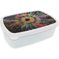 MuchoWow Broodtrommel Wit - Lunchbox Explosie - Goud - Kleurrijk - Abstract - Brooddoos 18x12x6 cm - Brood lunch box - Broodtrommels voor kinderen en volwassenen