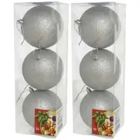 Gerimport Grote kerstballen - 9x st - zilver - glitter - 10 cm - kunststof - kerstversiering