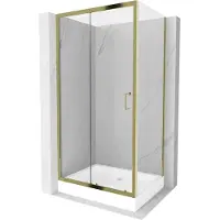 Mexen Apia douchecabine schuifdeur 120 x 80 , transparant, goud + Rio douchebak - 840-120-080-50-00-4510