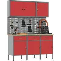 vidaXL Werk Cabinet 8 st Rood en Grijs Engineered hout en staal
