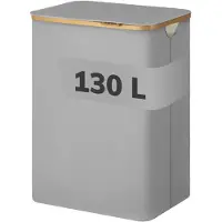 Acaza Wasmand Met Deksel - 2 Vakken - 130 L - Bamboe - 52 x 38,5 x 70,5 cm - Grijs