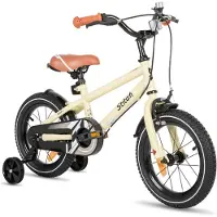 Stitch Totem Jongensfiets - 18 Inch - Kinderfiets voor 5 tot 9 Jaar - Met Zijwieltjes - Beige - Geschikt voor buitenactiviteiten in de lente