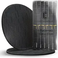 Castagnola Placemats - Placemat van Kunststof - Onderlegger - Onderzetter - Placemats Plastic en PVC - 6 Stuks - Diameter 37cm - Zwart