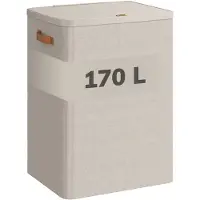 Acaza Wasmand Met Deksel - 2 Vakken - 170 L - 56 x 40 x 75 cm - Beige