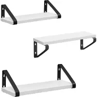 Songmics Wandplank set van 3, zwevende plank, wandgemonteerd, plank voor display, industrieel ontwerp, voor woonkamer, badkamer, keuken, wit-zwart LWS033B14