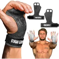 JerkFit RAW Grips – 2-vinger leren handgrepen – Volledige palmbescherming – Voor WODs, gewichtheffen, calisthenics & pull-ups – Verstelbare polsband – Maat XL