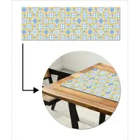 MuchoWow Tafelloper 150x50 cm - Tafelmat vinyl Zee - Geel - Blauw - Wit - Tafeldecoratie - Tafelversiering - Keuken decoratie - Tafel versiering