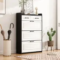 STILVORA Schoenenkast - Draaibare Schoenrekken Met 3 Kleppen En 2 Laden - Voor Hal En Woonkamer - Spaanplaat Wit;Zwart - 80x23,5x131 Cm