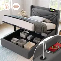 STILVORA Tweepersoonsbedden 90x200 cm - Bed Met Lattenbodem En USB Opladen - Gestoffeerd Katoenen Bed - Grijs