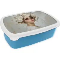 MuchoWow Broodtrommel Blauw - Lunchbox Schilderij - Vrouw - Zonnebril - Bloemenkrans - Brooddoos 18x12x6 cm - Brood lunch box - Broodtrommels voor kinderen en volwassenen