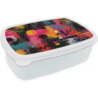 MuchoWow Broodtrommel Wit - Lunchbox Kleurvlakken - Vormen - Kleurrijk - Abstract - Brooddoos 18x12x6 cm - Brood lunch box - Broodtrommels voor kinderen en volwassenen