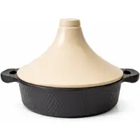 Casa Di Elturo Tajine Pan 28 cm – Aluminium met Keramische Deksel – Inductie & Oven Geschikt – Zwart/Beige