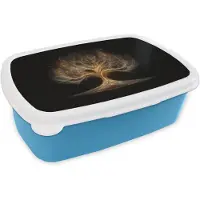 MuchoWow Broodtrommel Blauw - Lunchbox Lichtjes - Boom - Abstract - Zwart - Brooddoos 18x12x6 cm - Brood lunch box - Broodtrommels voor kinderen en volwassenen