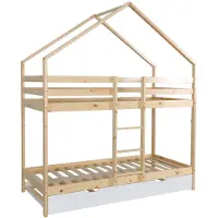 Sweeek - Stapelbed voor kinderen hut 90x190 cm met lattenbodem en lade - roya