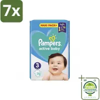 Pampers 7 x – Luiers – Active Baby Maat 3 – 70 Luiers - Grootverpakking - Baby-luiers - Droge Billetjes - Huidbescherming - Luchtdoorlatende Luiers - Absorberende Luiers