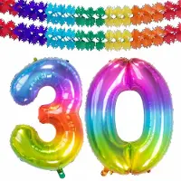 Folat Verjaardag Leeftijd folieballon - 30 jaar - multi kleuren - 86 cm - cijferballon groot - incl 2x feestslingers