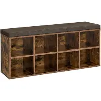 Vasagle Schoenenbank - schoenrek - schoenorganizer - 116 cm lang - met kussen - met 8 vakken en 4 verstelbare planken -,hout - vintage bruin-grijs