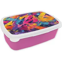 MuchoWow Broodtrommel Roze - Lunchbox Abstract - Vormen - Kleurrijk - Brooddoos 18x12x6 cm - Brood lunch box - Broodtrommels voor kinderen en volwassenen