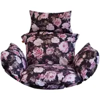 Blomster – Kussen voor hangende coconstoel – Waterafstotend – Afneembare hoes – Zwart met rozen