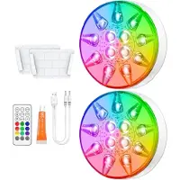 LONGZIMING -Zwembadverlichting – LED zwembadlamp – Waterdichte RGB Poollampen IP68 – Oplaadbaar met Afstandsbediening – 16 Kleuren & Timer – 2 Pack