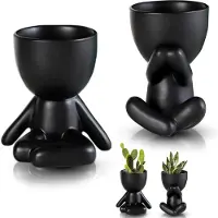OEM Mini set keramische potjes - Cactuspotjes - 2 stuks - Zwart - Keramiek