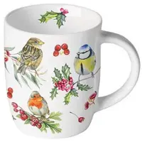 Ambiente Mok Birds In Winter 200ml Wit wit Porselein Beker