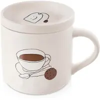 Lumarko - Thee - Mok met Deksel - 420 ml - Porselein - Beige - "Tea" Design