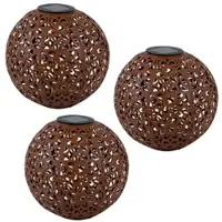 Expo Börse Solar lamp voor buitenbol solar tuindecoratie roest grondspies, bloemendecoratie ponsen, metaal, LED warm wit, D 20 cm, set van 3